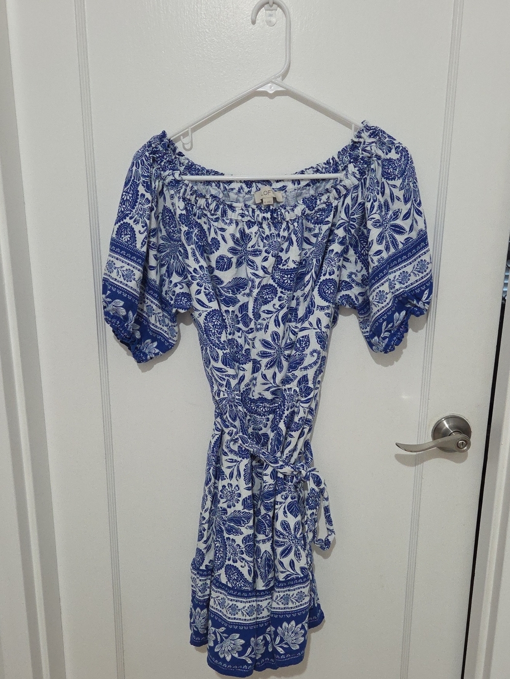 Loft Blue and White Floral Off-Shoulder Women's Dress